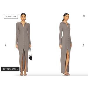 Lovers + Friends Quinn Sweater Maxi Dress Fitted Ribbed Gray Women's Size L